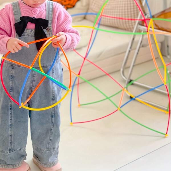 200pcs DIY Assembly Straw Building Blocks For Children, 4D Space Building Puzzle Toys, 150pcs, 80pcs, Puzzle Cognitive Puzzle Sticks, Plug-In Puzzle Architecture, Gifts For Boys And Girls, Versatile Building Block Toys Suitable For Children Over 3 Years Old