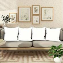 4pcs Set Modern White Decorative Pillow Covers With Zipper Closure - Machine Washable Polyester, Contemporary Design For Home, Car, Bedroom, Office | Minimalist Decorative Pillow Covers, Inserts Not Included