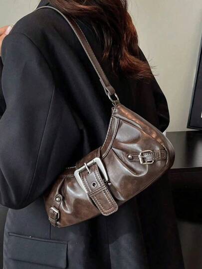 1pc Women Retro Biker Chic Studded Adjustable Strap Crossbody Bag, Large Capacity Soft Gradient Leather Shoulder/Underarm Bag, Suitable For Work, Dating, PartiesSuitable For Shopping, Wallet, Shopping, Young Women, College Students, Newcomers, White-Collar Workers. Very Suitable For Office, College, Work, Business, Commuting, Outdoor Activities, Travel And Outings, Halloween Purse Perfect For Fancy Party Halloween Fashion & Gothic Fashion