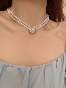 1 Stück elegante französische Hofstil mehrschichtige Halskette mit Kunstperlen für Frauen, modisches Schmuckzubehör geeignet für Party, Hochzeit, Verlobung, Geschenk