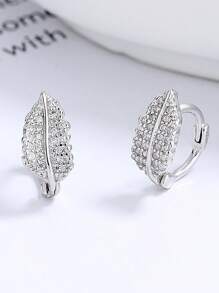 925 Sterling Silver Leaf Double Ring Earrings With Zirconia Setting Design, Synthetic Cubic Zirconium Oxide, Shining Luxurious Women's Sterling Silver Jewelry, Suitable For Women To Wear And Match On Many Occasions, Elegant Jewelry For Giving As Gifts At Festivals And Parties
