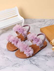 Giày thường ngày lưới hoa co giãn cho bé gái mùa hè, màu trắng - Màu tím - Xem 4