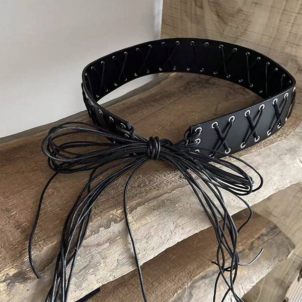 2pcs Retro Y2K Sexy Fringe Lace-Up Waist Belt, Flattering Hip Accentuating Cincher For Women & Men, Suitable For Everyday And Holidays Like Halloween Summer, School Fall, Autumn, Halloween
