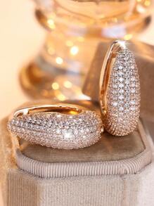 1 par de brincos de argola luxuosos com zircônia cúbica branca incrustada, banhados a ouro rosa - joias elegantes para casamentos, festas e uso diário
