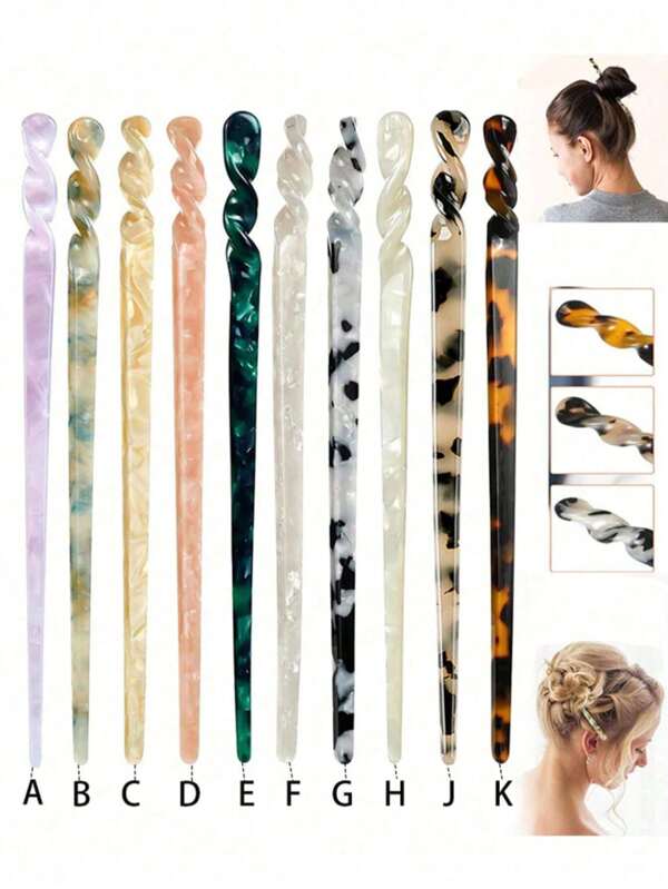 1pc Vintage Style Minimalist Ditsy Floral Acetic Acid Hair Stick For Making Twisted Bun Design, Japanese Style Hair Accessory For Women - 1pc,Leopard Print ,Hair Accessoires ,Hair Accessoires,Hair Pins, Bun Extension, Hair Bun Maker, Bun Hair Piece, Hair Styling Pins