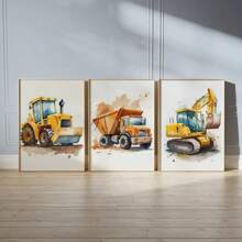 Cartoon Bulldozer Bagger Baufahrzeuge Wandkunst Drucke für Kinderzimmer, Babyzimmer (ungerahmt)