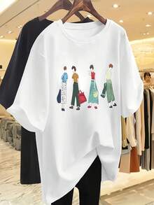 Women's Cute Cartoon Pattern T-Shirt - Lightweight, Elastic Polyester Fiber, Round Neck, Short Sleeve - Perfect For Spring/Summer Fashion - White - View 3