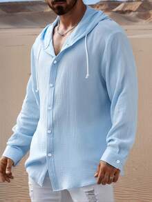 Men's Gentleman-Style Minimalist Long Sleeve Shirt, Casual Business - Blue - View 5