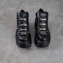哥特朋克风格男女厚底运动鞋黑色复古金属装饰系带摇滚踝靴鞋踝靴女式踝靴