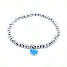 قطعة واحدة سوار معدني فاخر مطلي بالمينا على شكل قلب بسلسلة خرزة دائرية من الفولاذ المقاوم للصدأ قياس 4 مم كهدية مجوهرات للنساء