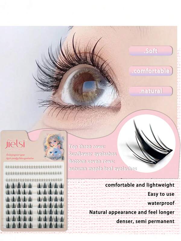106Pcs Segmented Mixed Upper And Lower Lash Extensions Anime False Eyelashes C-Curl 10-12mm DIY At Hohe Japanese And Korean Student Style