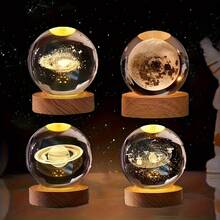 3D Crystal Ball Night Light, USB Powered Space Galaxy Animal Night Light With 7 Color Changes, Adjustable Polished Wooden Base, Switch Control, Suitable For All Room Types Desktop Decoration - Perfect Gift For Parties, Bars, Festivals, Birthdays - 狼王 - 查看 3