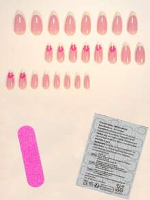 使用 24 片中等杏仁形按压式假凝胶指甲立即提升您的外观，优雅清新奶油黄色细边法式时尚春夏玫瑰粉色光环夏威夷花朵全覆盖假指甲，适合女性和女孩，包括 1 片粘合标签和 1 片迷你条状果冻凝胶，随机发货美甲用品指甲 - 彩色 - 查看 3