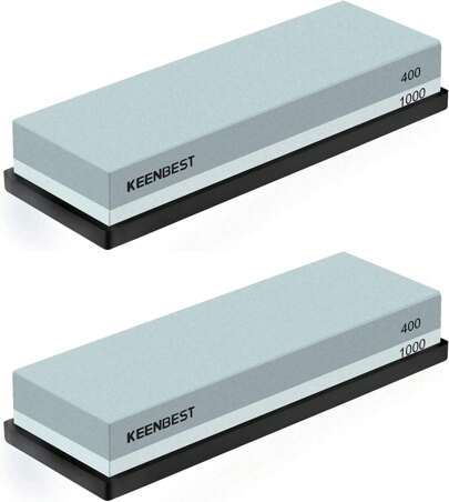 KEENBEST Actual Grit Premium Material Sharpening Stone 2 Side 400 1000 Whetstone Set Kitchen Knife Sharpener Stone Wet Stones For Sharping Knives Kit With Non-Slip Rubber Base