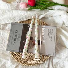 2 piezas, velas de tallo largo con patrón de estampado de tulipán, velas de mesa de estilo retro de 9.84 pulgadas, velas de tallo largo con estilo floral europeo, decoración de ambiente para banquetes de boda, velas para ambiente festivo, velas para el Día de San Valentín, aptas para bodas, cenas y decoración del hogar, velas para decoración de fiestas, velas para decoración de mesa familiar.