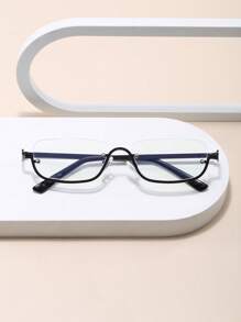 1 pièce Lunettes de mode femme décontractées rétro à demi-monture noires en métal, convient pour les sorties quotidiennes, la décoration de plage d'été