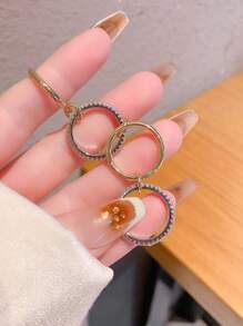 1pc Fashionable Elegant Bicolor Cubic Zirconia Multi-Element Interlocking Ring