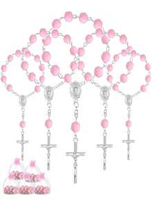 粉色玫瑰十字架念珠手链，配欧根纱袋，生日派对礼物，周年纪念礼物 - 粉紅色-30件 - 查看 2