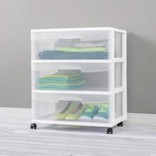 Storage Drawer 3 Drawer Wide Plastic Storage Cart With Clear Pull Out Drawers White - trắng - Xem 3