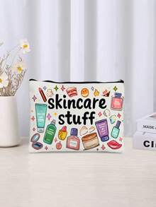 Skincare Stuff 卡通化妝品印花化妝包，便攜拉鍊旅行化妝收納袋，適合存放護膚品、乳液、口紅 - 彩色 - 查看 4