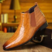 Men's Chelsea Boots, British Style Retro Square Toe Minimalist Business Formal Casual Short Boots - Light Brown - View 10