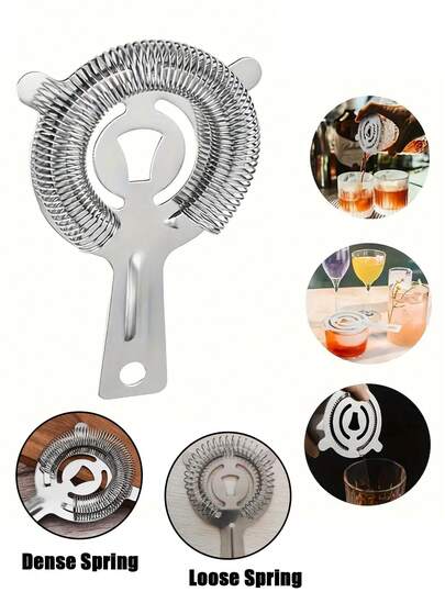 Stainless Steel Fine Mesh Kitchen Strainer With Round Handle With Spring For Cocktail Making, Durable And Rust-Resistant, High Quality Professional Strainer, Easy To Clean And Maintain, Long-Lasting