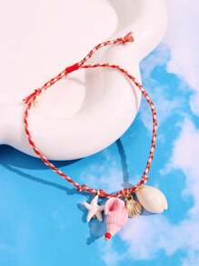 1pc Fashion Delicate Summer Beach Vacation Style Personalized Fish, Seashell, Starfish Pendant Bohemian Bracelet For Women, Suitable For Daily Outfit And Beach Vacation