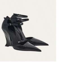 Nuove scarpe singole con tacco a zeppa sexy in vernice rossa, tacchi alti a spillo bassi, sandali francesi da donna con un cinturino e un solo cinturino