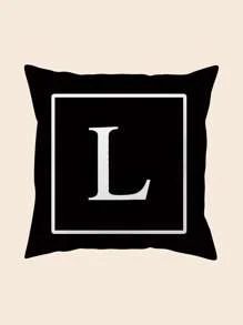 1pc Letter L Print Cushion Cover, 100% Polyester Pillowcase, 18x18 Inch, Envelope Closure, Decoration For Living Room, Bedroom, Sofa, Bed (Pillow Insert Not Included)