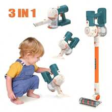 1 set Kit de jouet d'aspirateur électrique pour enfants (comprend l'aspirateur, 1 rallonge, 3 accessoires). Jouet de nettoyage réaliste, aide à développer des compétences pratiques et de bonnes habitudes de nettoyage. Jouet de jeu de rôle de nettoyage ménager. Cadeau pour Thanksgiving/Halloween/Noël/Anniversaire