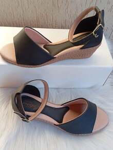 Anabela Sandal Medium Heel 4 Cm Closed Back - màu đen - Xem 1