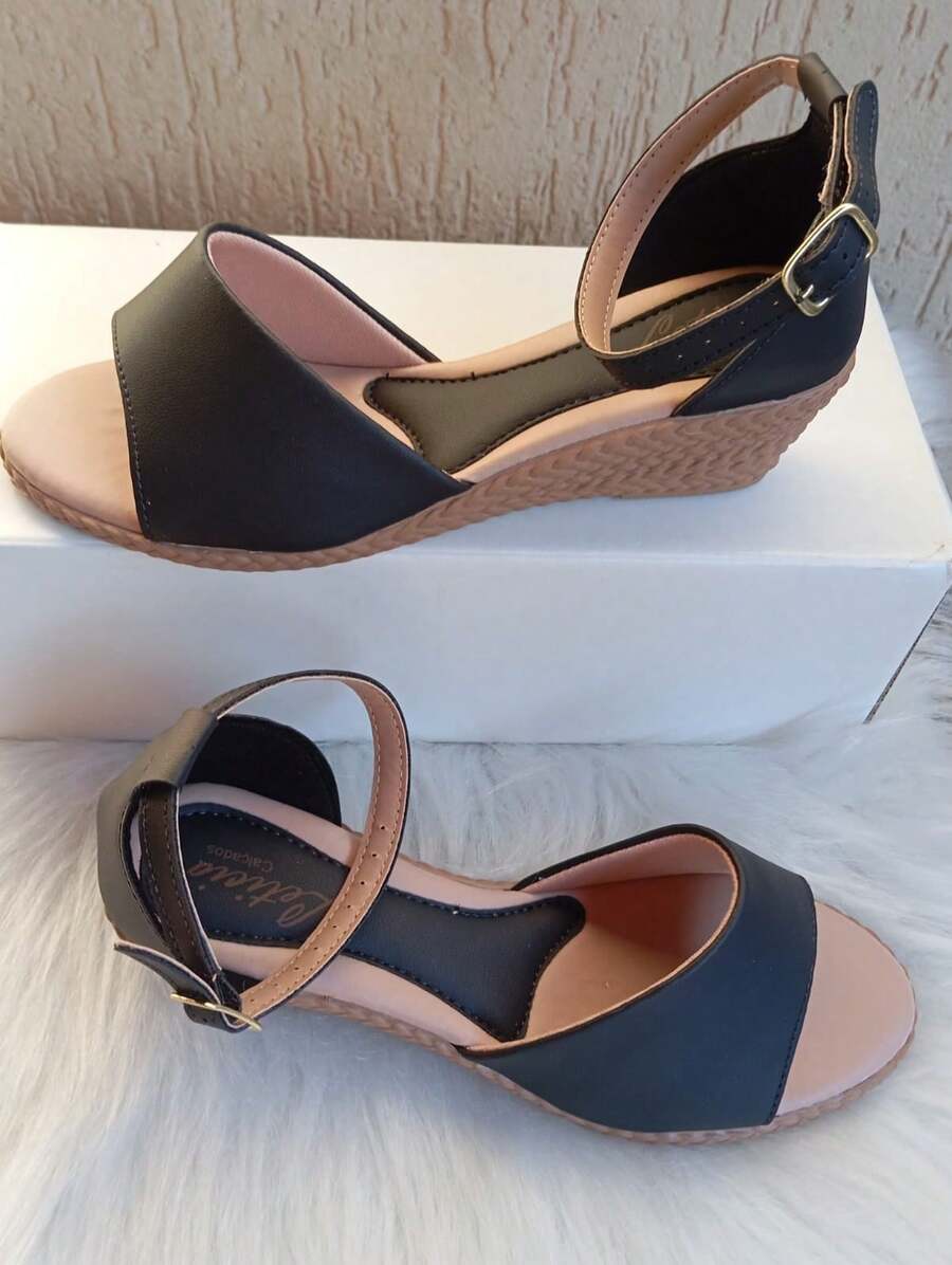 Anabela Sandal Medium Heel 4 Cm Closed Back - màu đen - Xem 1