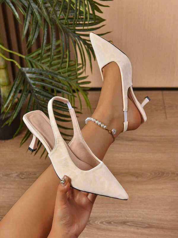 Sandalias de tacón alto de punta fina para mujer, con diseño de tira posterior, adecuadas para vestidos de noche, tacones altos formales simples y elegantes, de PU duradero, versátiles para el trabajo y ocasiones formales, apropiados para bodas y fiestas