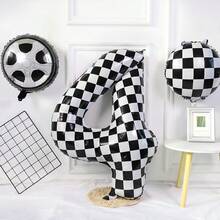 1 Peça Balão Número de Aniversário, Balão de Folha de Alumínio de Carro de Corrida Quadriculado de 40 Polegadas, Balão Grande de Número Preto e Branco Auto-Inflável de Hélio, Adequado para Itens de Decoração de Festa de Aniversário com Bandeira de Corrida