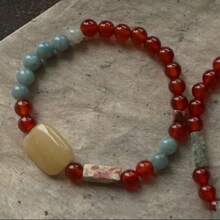 2pcs Chinese Style Minimalist Natural Stone Bracelets, Vintage Niche Design Cool Touch Stacked Bracelets, Women Natural Red Agate Beaded Bracelet, Holiday Gift
