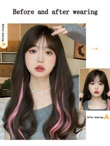 Long Curly Hair Color Hair Piece Hair Extensions Clip In Highlight Rainbow Hair Streak Pink Synthetic Hair Strands On Clips - Multicolor - View 5