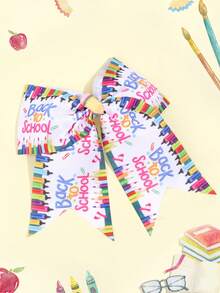 1/5pcs Back To School Multicolor Large Hair Bow Clips For Girls,Pencilsb/School Bag/Rulers,Prints Ribbon Grosgrain Hairgrips For First Day Of School ,Girl Student Cheerleader Hair Accessories - Multicolor - View 16