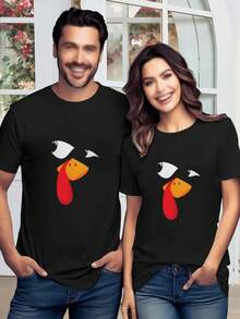 Camiseta divertida de pavo - Camiseta del Día de Acción de Gracias para hombres y mujeres - Regalo de ropa festiva único - Camiseta gráfica de pavo de dibujos animados festivo - Camiseta de papá - Camisetas a juego para la familia - Negro - Ver 1