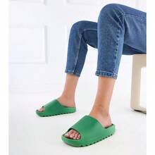 Women's Versatile Green Rubber Platform Slides - Green - View 5