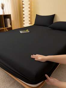 1 pieza Sábana ajustada sólida, Ropa de cama, Protector de colchón, Cubrecama, Sábana, Textil para el hogar acogedor, Protector de colchón transpirable y antipelusas, Cubrecama minimalista, Decoración del hogar en múltiples colores