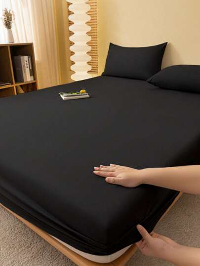 1 pieza Sábana ajustada sólida, Ropa de cama, Protector de colchón, Cubrecama, Sábana, Textil para el hogar acogedor, Protector de colchón transpirable y antipelusas, Cubrecama minimalista, Decoración del hogar en múltiples colores