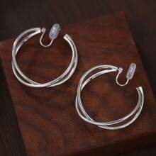 1 Pair Exaggerated Double-Layer Rotatable Large Circle Ear Clip With Cool And Metallic Mosquito Coil Without Ear Hole Earrings Cross Rotating Coil Ear Clip Fashionable Ring