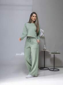 Sweatshirt Set Long Sleeve Blouse And Pants C3028 - verde menta - Ver 9