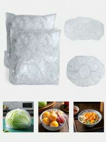 1 Pack Of 100 Disposable Plastic Wrap Sets And Disposable Shower Cap Sets For Household Fresh-Keeping Bowl Covers PE Plastic Wrap, Easy To Store, Odor Isolation, Kitchen Essential, Father's Day Gift