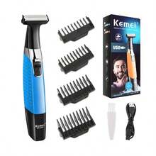 Kemei 1个KM-1910男士敏感部位防水电动剃须刀，可充电无痛剃须刀，专业身体及面部脱毛修剪器