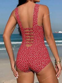Costume da bagno intero alla moda con stampa completa e schiena scoperta, adatto per le vacanze