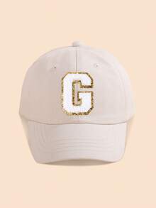 1 szt. Jednolita beżowa czapka baseballowa z dekoracją liter, dla dziewczynek w wieku 1-5 lat, codzienny ubiór na wiosnę i lato