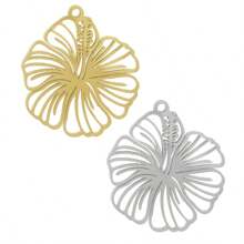 2pcs Fashionable 304 Stainless Steel Gold/Silver Plant & Flower Pattern Pendant, Vacuum Electroplated Durable Craft, Suitable For Necklace, Earrings, DIY Jewelry Making