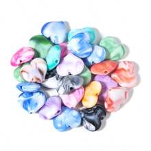 30 piezas/Paquete Cuentas de resina con forma de corazón y agujero grande de estilo pintura al óleo asimétrica y vintage, colores aleatorios, suministros de manualidades y joyería DIY para hacer pulseras, collares y colgantes