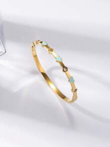 Novo Bracelete de Aço Inoxidável, Acento em Zircônia com Design em Formato de Coração, Design Minimalista, Presente Perfeito